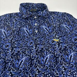 Polo Golf Ralph Lauren Mens Medium Blue Floral Pattern Short Sleeve Polo Shirt